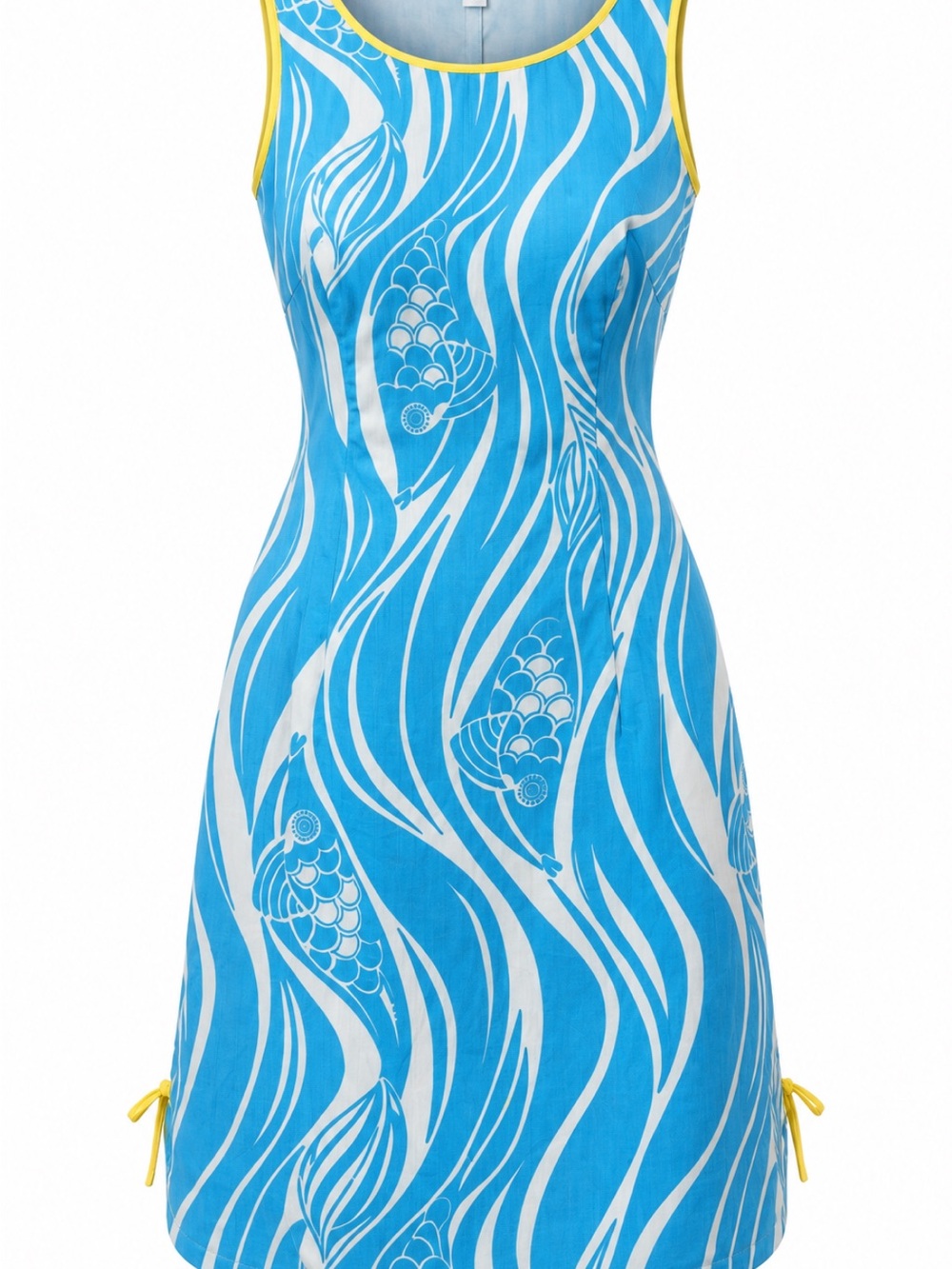 Lilly Pulitzer Turquoise Wave-Print Mini Dress with Yellow Trim